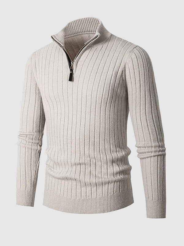 Men's Solid Cable Casual Zip Stand Collar Sweater - LXNDON