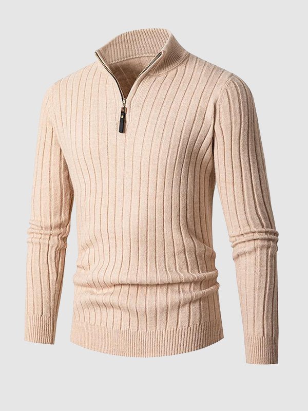 Men's Solid Cable Casual Zip Stand Collar Sweater - LXNDON