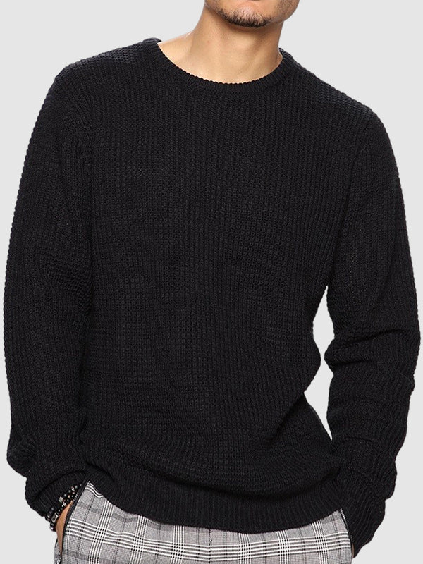 Men's solid color loose fit knitted crew neck sweater - LXNDON