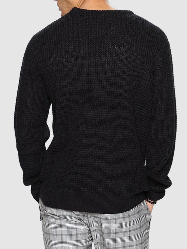 Men's solid color loose fit knitted crew neck sweater - LXNDON