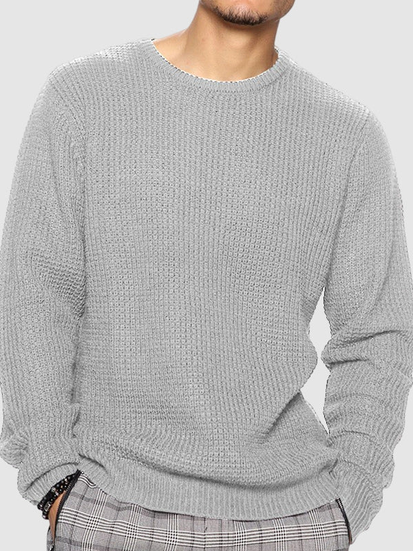 Men's solid color loose fit knitted crew neck sweater - LXNDON