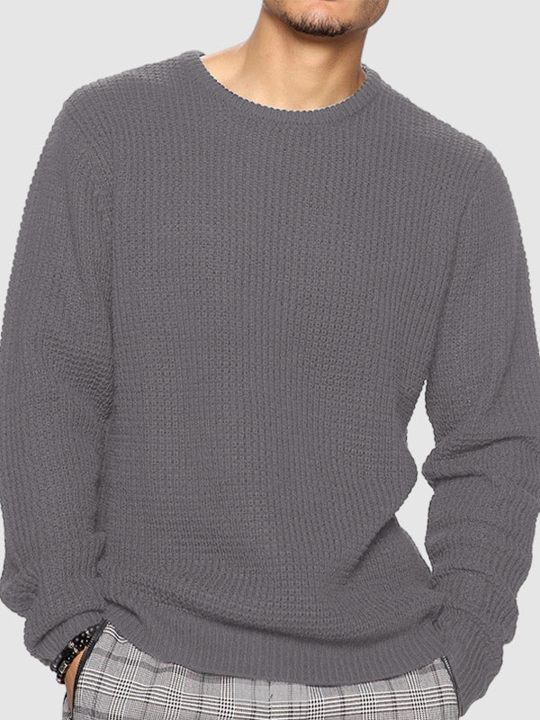 Men's solid color loose fit knitted crew neck sweater - LXNDON