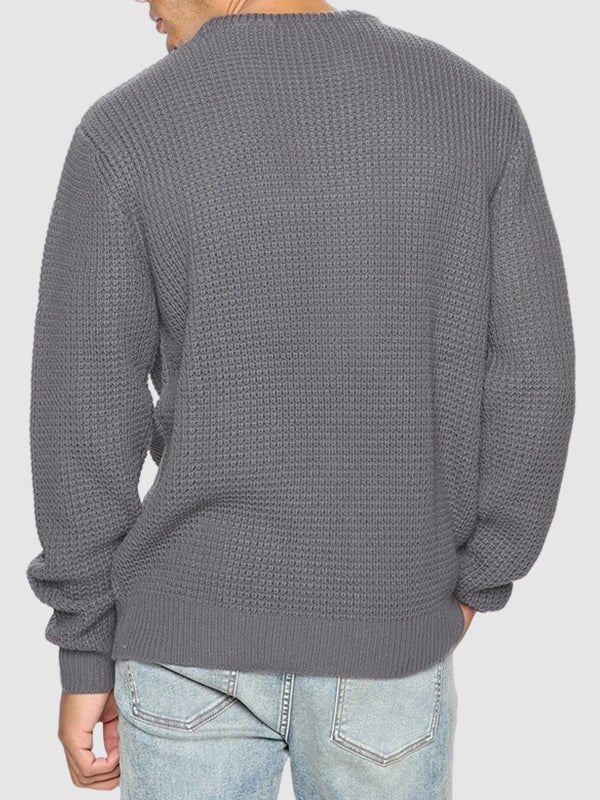 Men's solid color loose fit knitted crew neck sweater - LXNDON