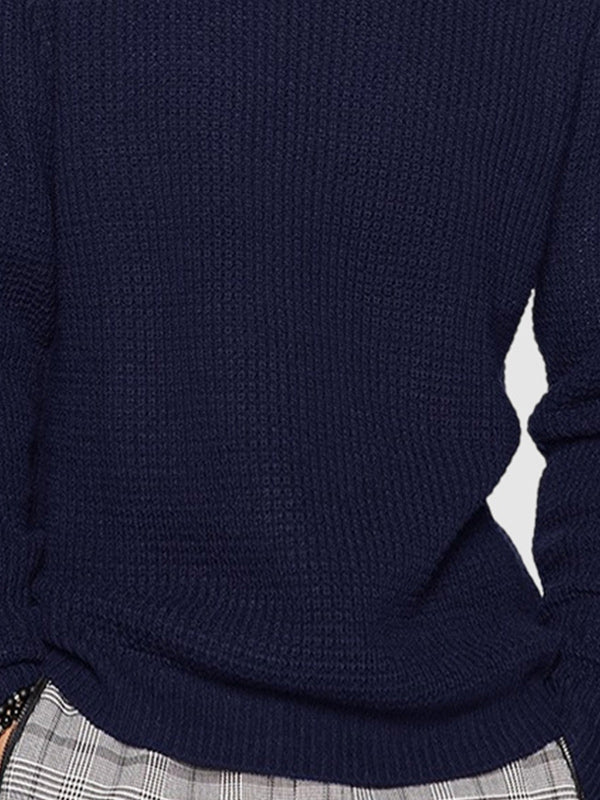 Men's solid color loose fit knitted crew neck sweater - LXNDON