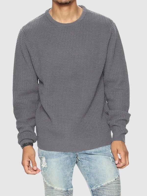 Men's solid color loose fit knitted crew neck sweater - LXNDON