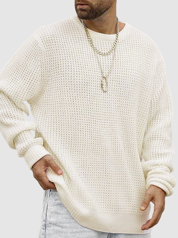 Men's solid color loose fit knitted crew neck sweater - LXNDON
