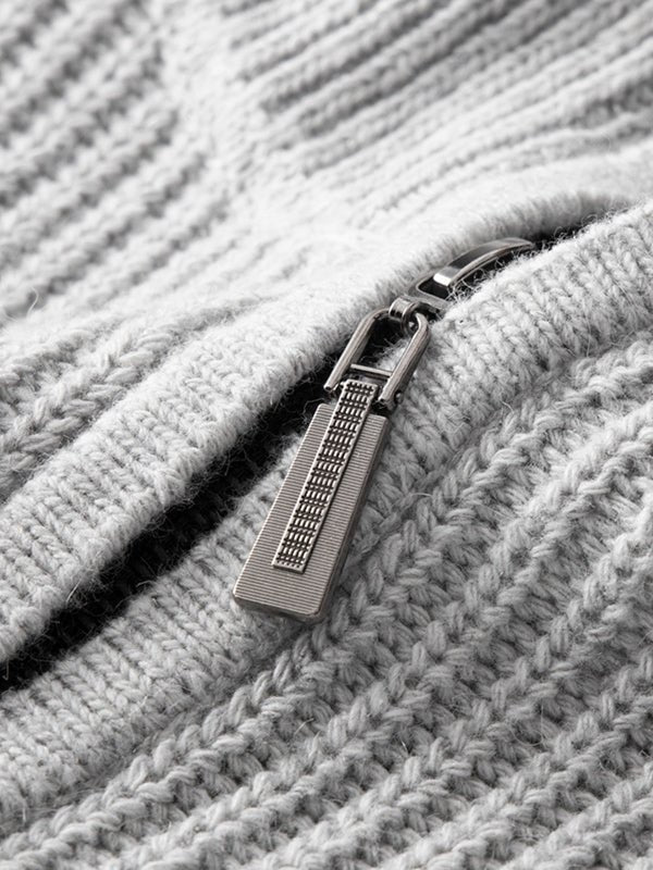 Men's Solid Color Loose Fit Zip - up Collar Sweater - LXNDON