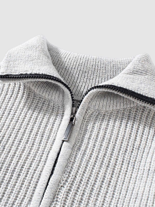 Men's Solid Color Loose Fit Zip - up Collar Sweater - LXNDON
