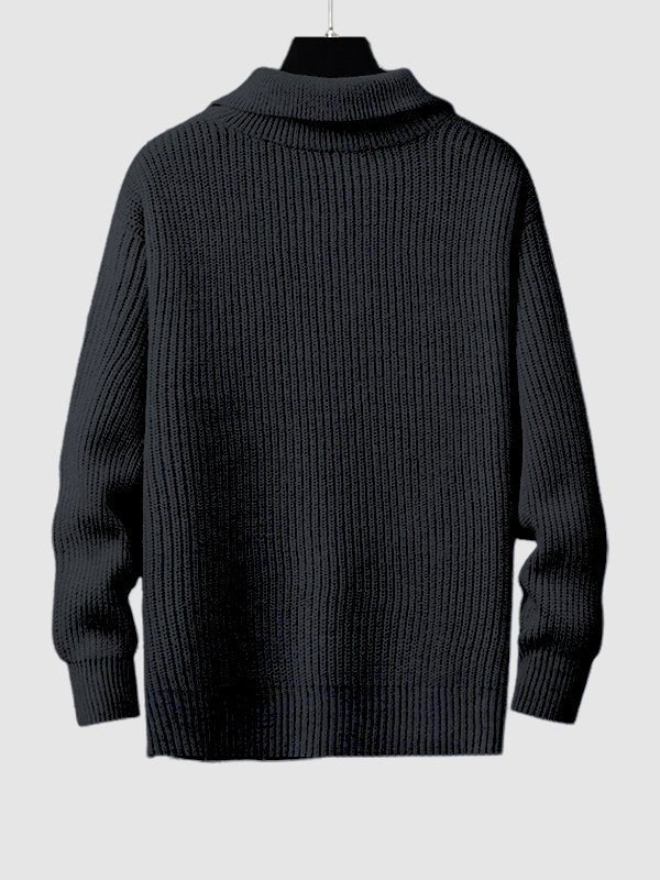 Men's Solid Color Loose Fit Zip - up Collar Sweater - LXNDON