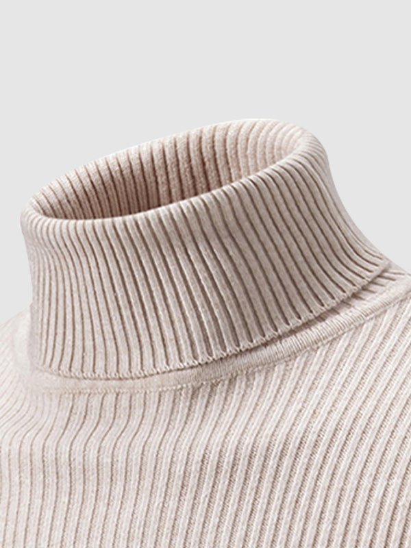 Men's Solid Color Striped Textured Turtleneck Sweater - LXNDON