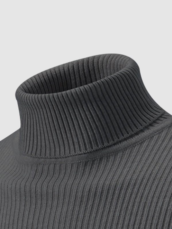Men's Solid Color Striped Textured Turtleneck Sweater - LXNDON