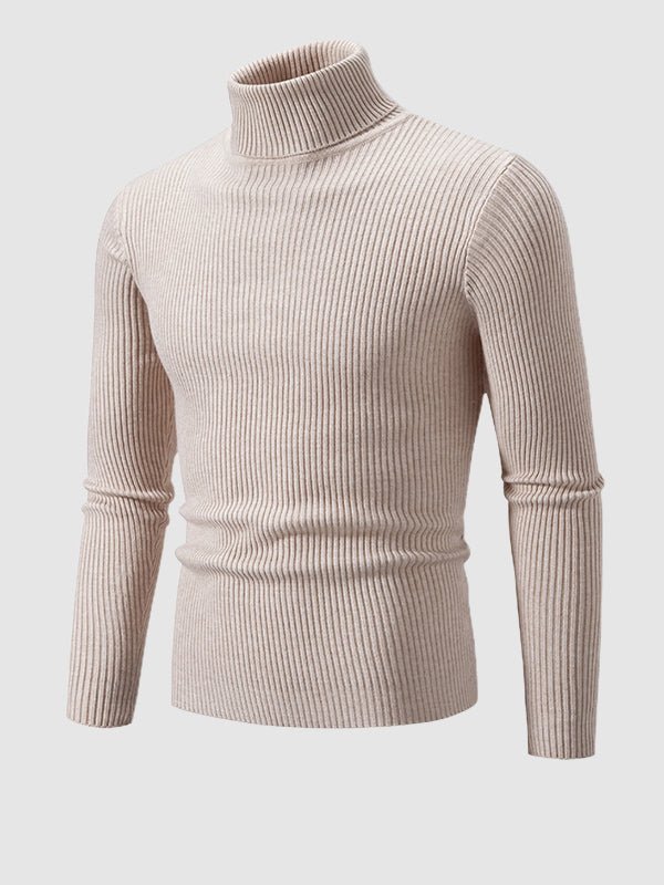 Men's Solid Color Striped Textured Turtleneck Sweater - LXNDON