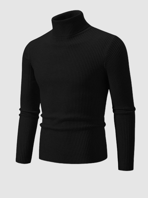 Men's Solid Color Striped Textured Turtleneck Sweater - LXNDON