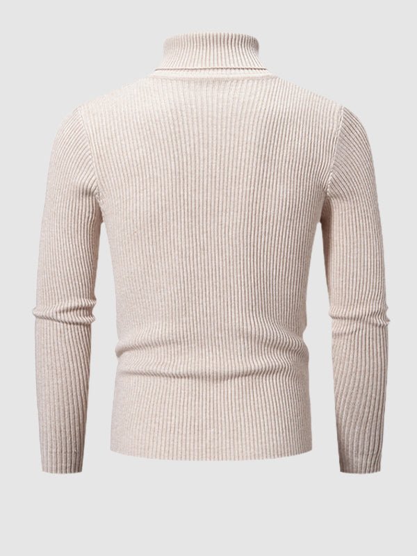 Men's Solid Color Striped Textured Turtleneck Sweater - LXNDON