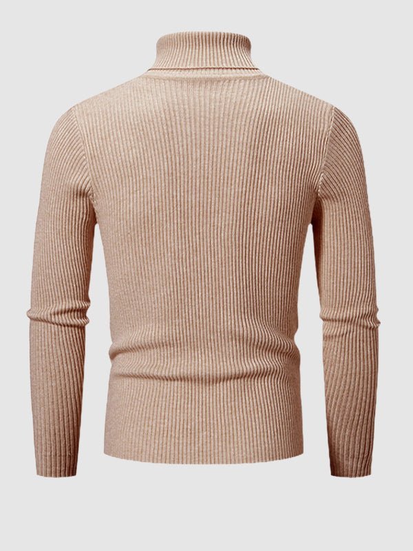 Men's Solid Color Striped Textured Turtleneck Sweater - LXNDON