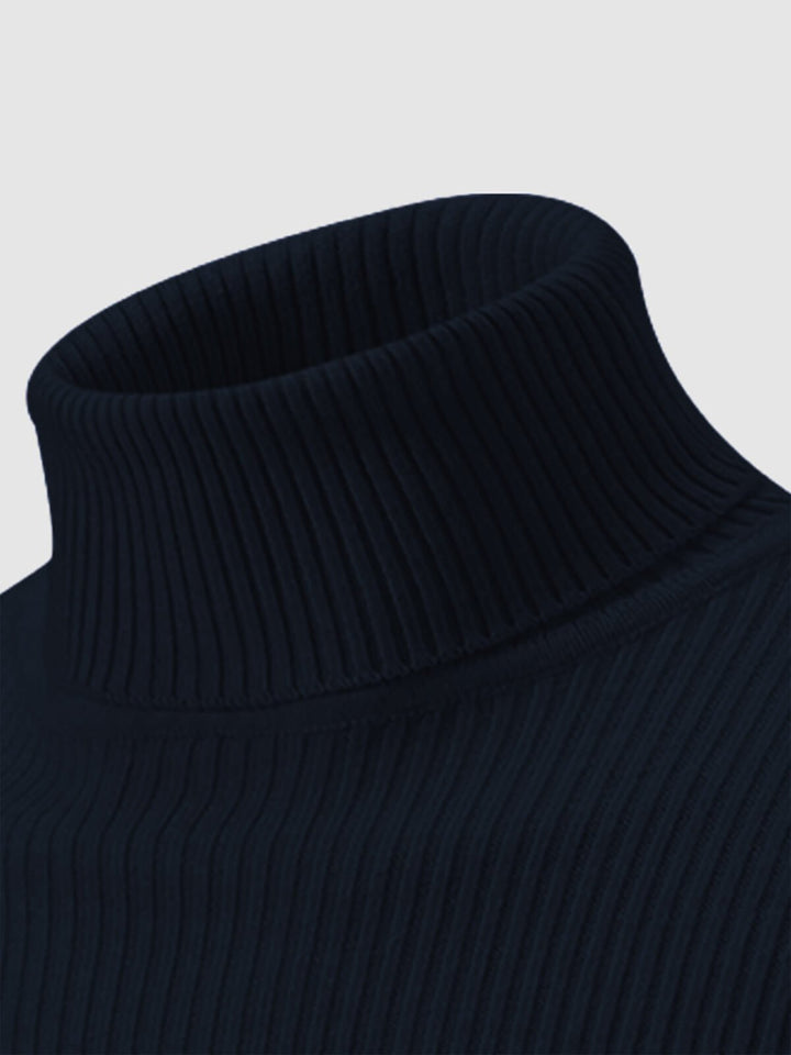 Men's Solid Color Striped Textured Turtleneck Sweater - LXNDON