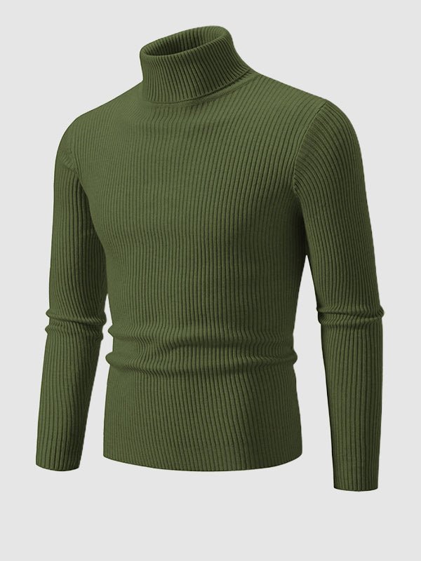 Men's Solid Color Striped Textured Turtleneck Sweater - LXNDON