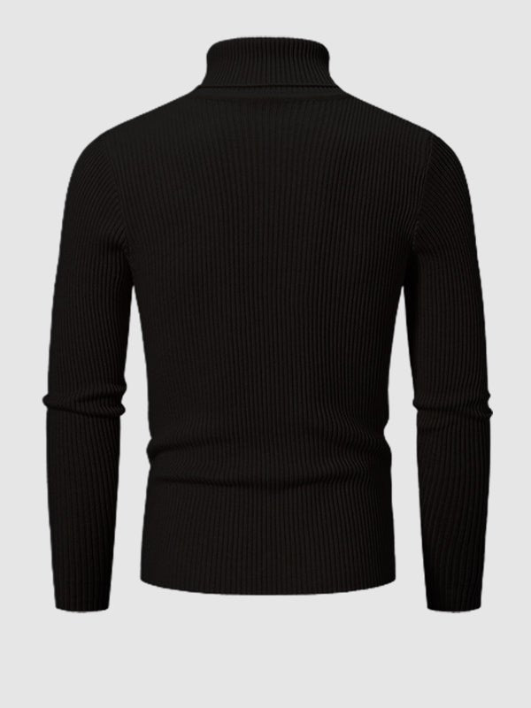 Men's Solid Color Striped Textured Turtleneck Sweater - LXNDON