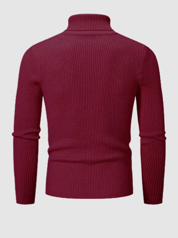 Men's Solid Color Striped Textured Turtleneck Sweater - LXNDON
