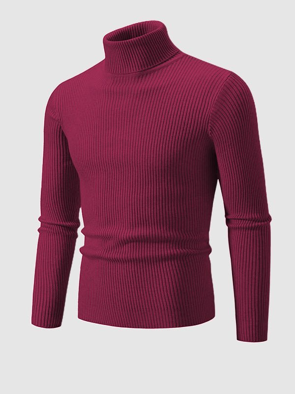 Men's Solid Color Striped Textured Turtleneck Sweater - LXNDON