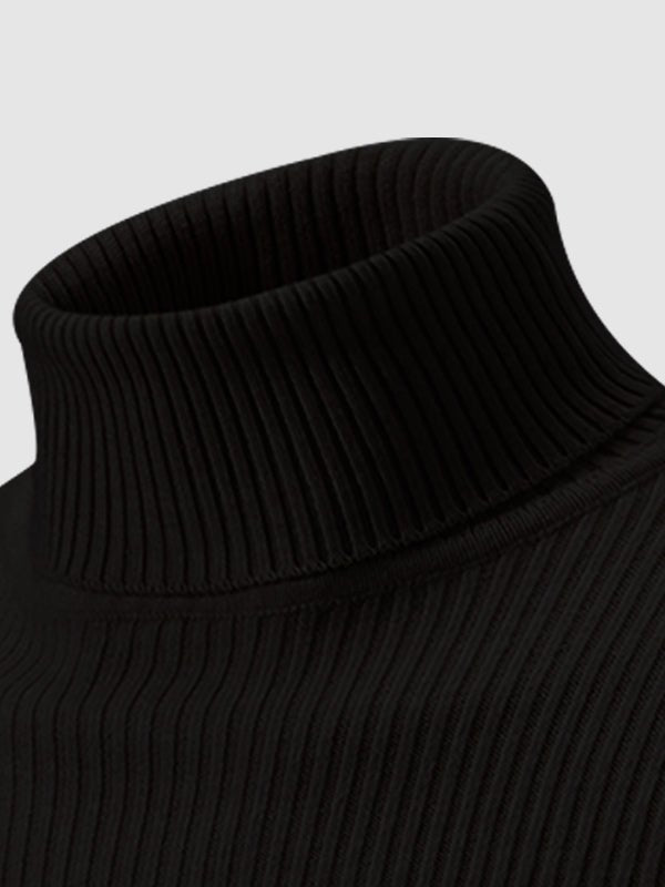 Men's Solid Color Striped Textured Turtleneck Sweater - LXNDON