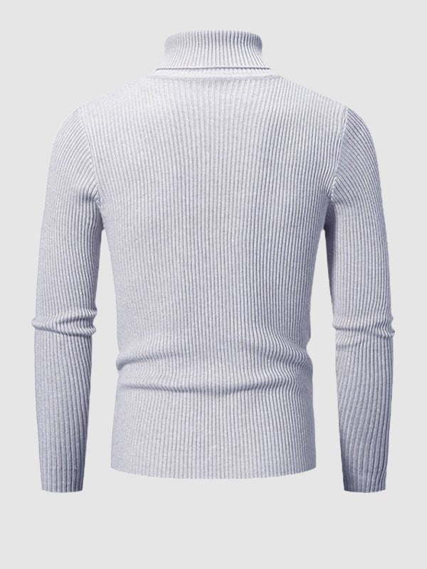 Men's Solid Color Striped Textured Turtleneck Sweater - LXNDON