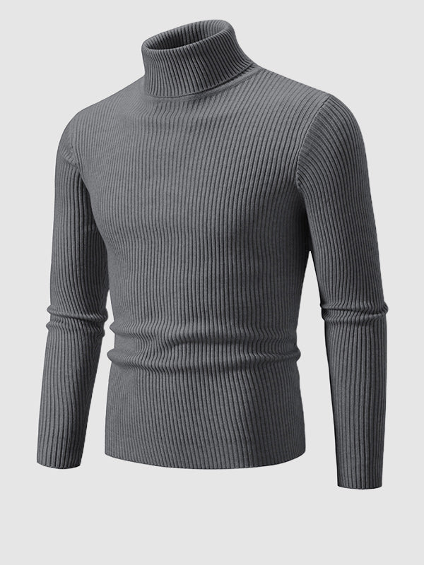 Men's Solid Color Striped Textured Turtleneck Sweater - LXNDON