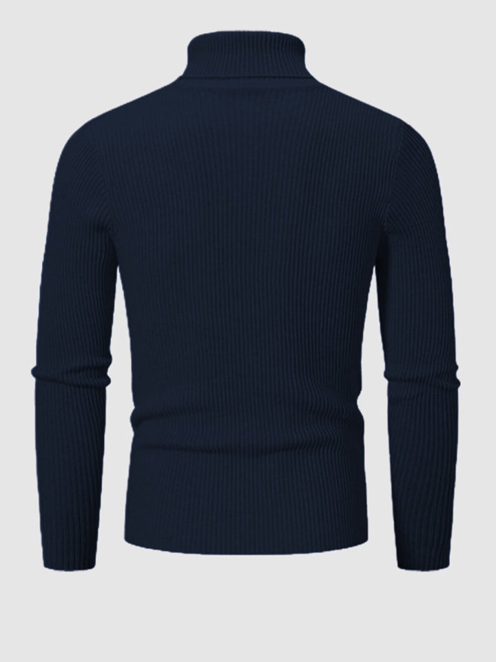 Men's Solid Color Striped Textured Turtleneck Sweater - LXNDON