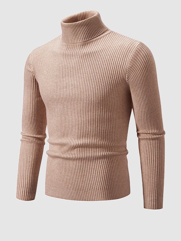 Men's Solid Color Striped Textured Turtleneck Sweater - LXNDON