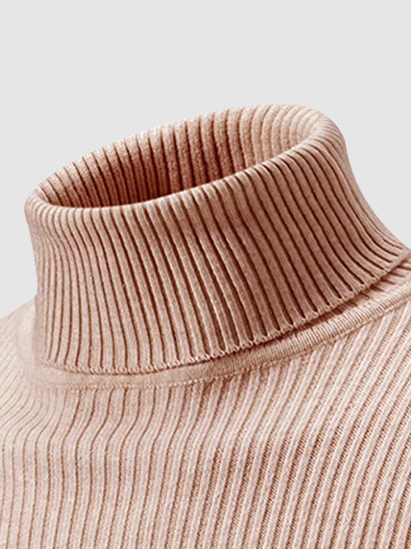 Men's Solid Color Striped Textured Turtleneck Sweater - LXNDON