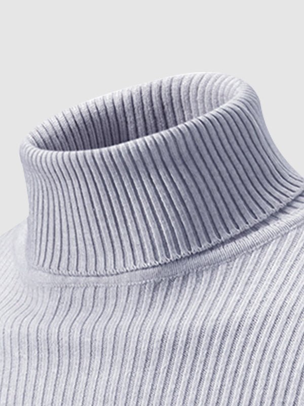 Men's Solid Color Striped Textured Turtleneck Sweater - LXNDON