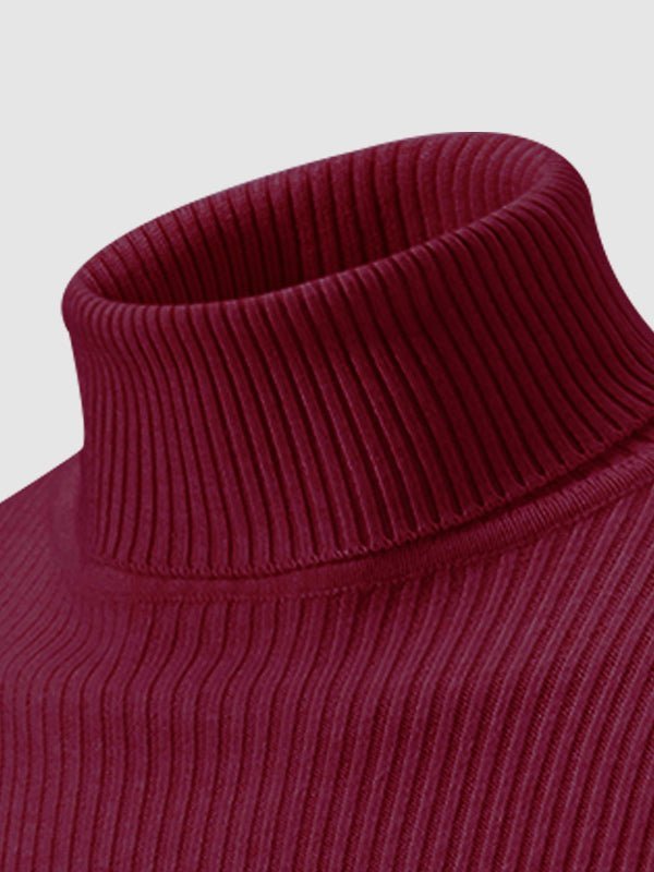 Men's Solid Color Striped Textured Turtleneck Sweater - LXNDON