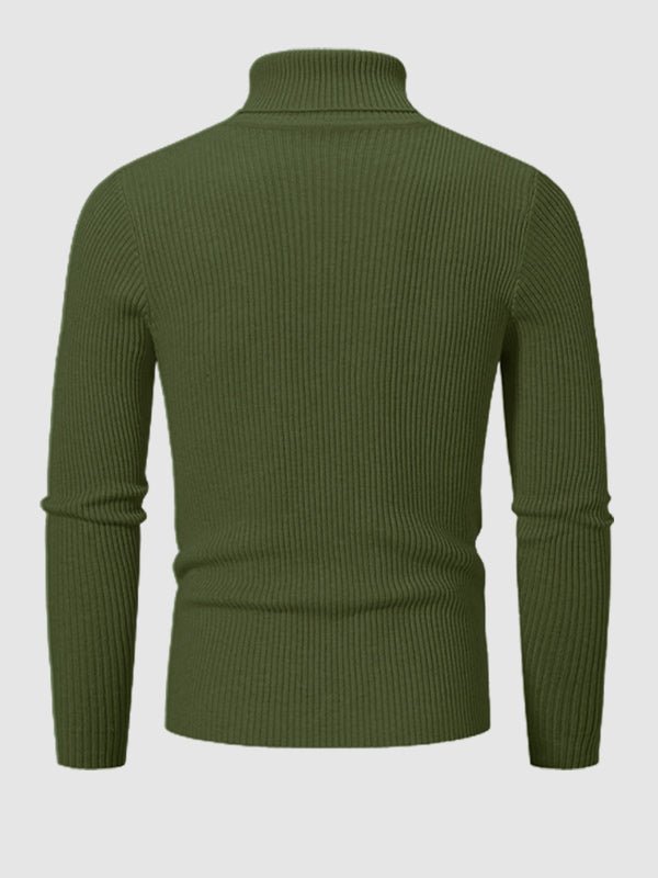 Men's Solid Color Striped Textured Turtleneck Sweater - LXNDON