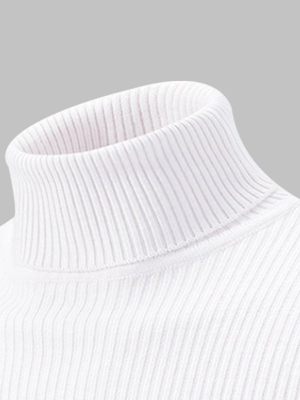Men's Solid Color Striped Textured Turtleneck Sweater - LXNDON