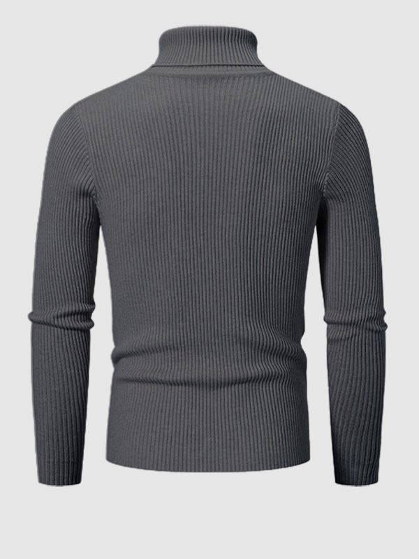 Men's Solid Color Striped Textured Turtleneck Sweater - LXNDON