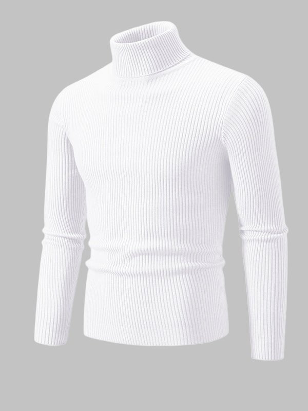 Men's Solid Color Striped Textured Turtleneck Sweater - LXNDON