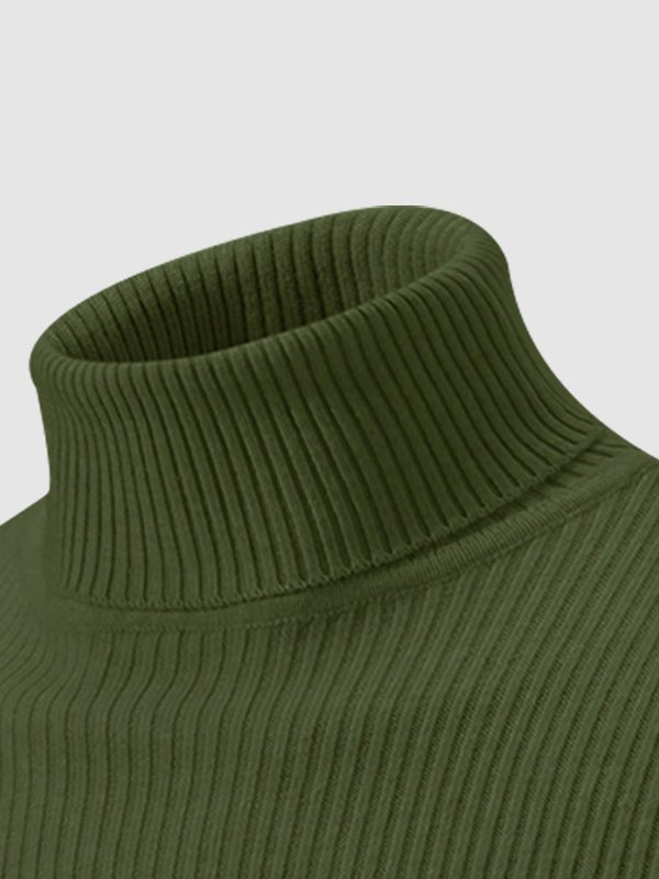 Men's Solid Color Striped Textured Turtleneck Sweater - LXNDON
