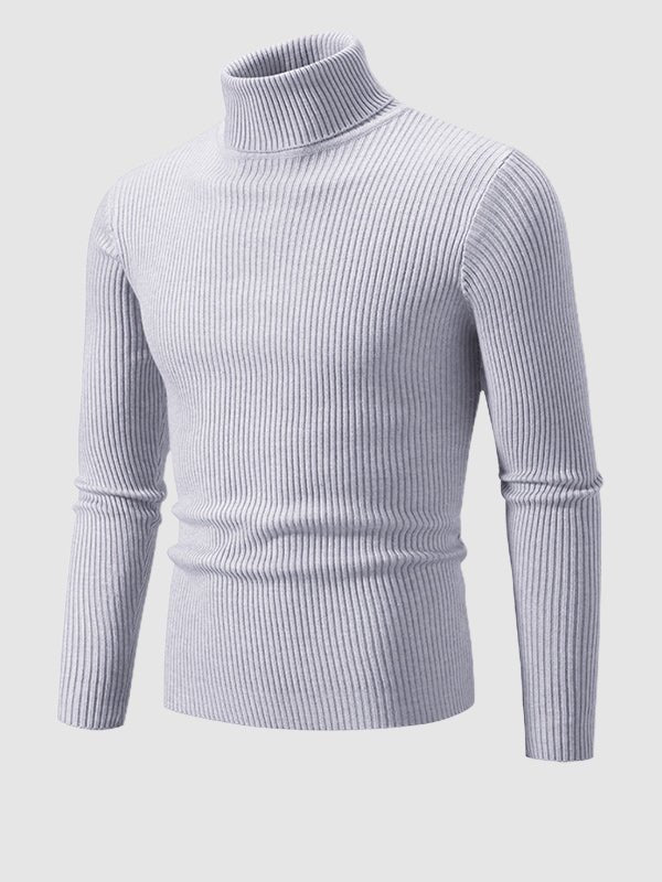 Men's Solid Color Striped Textured Turtleneck Sweater - LXNDON