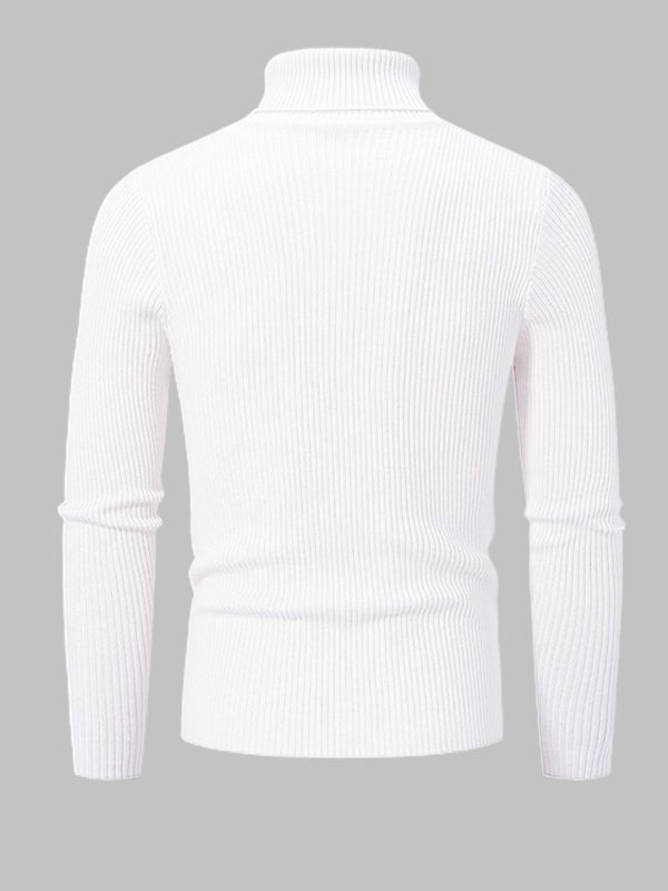 Men's Solid Color Striped Textured Turtleneck Sweater - LXNDON