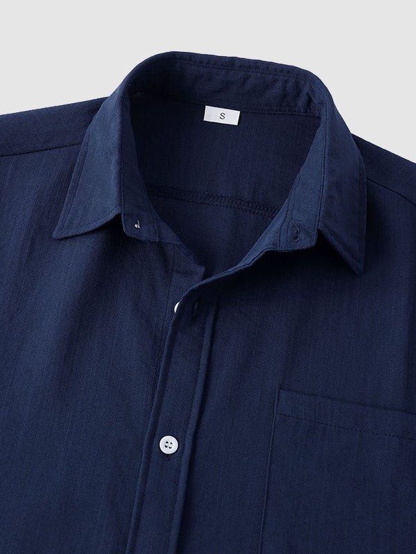 Men's Solid cotton casual lapel solid color short - sleeved shirt - LXNDON