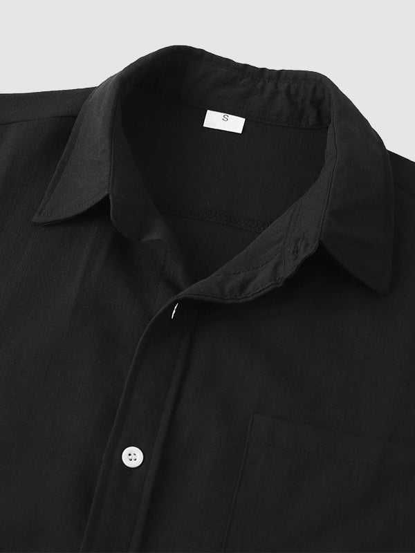 Men's Solid cotton casual lapel solid color short - sleeved shirt - LXNDON