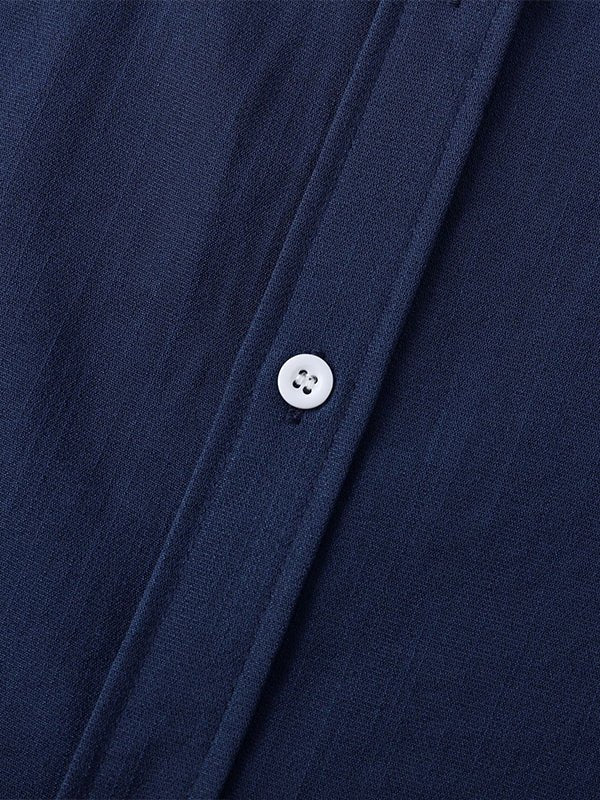 Men's Solid cotton casual lapel solid color short - sleeved shirt - LXNDON