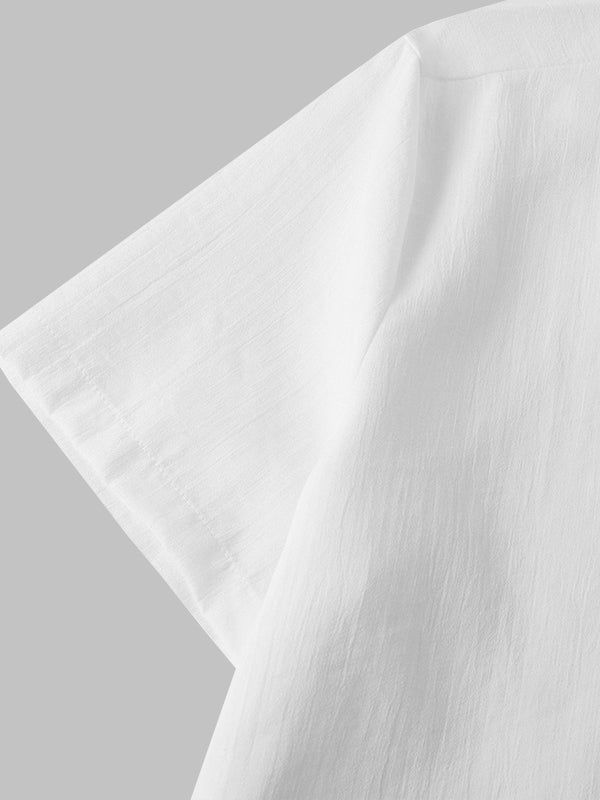 Men's Solid cotton casual lapel solid color short - sleeved shirt - LXNDON