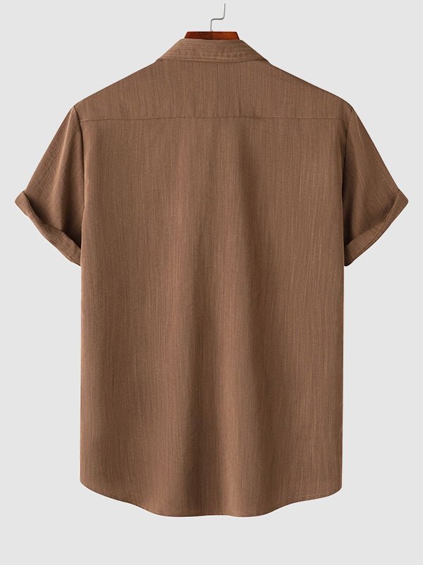 Men's Solid cotton casual lapel solid color short - sleeved shirt - LXNDON