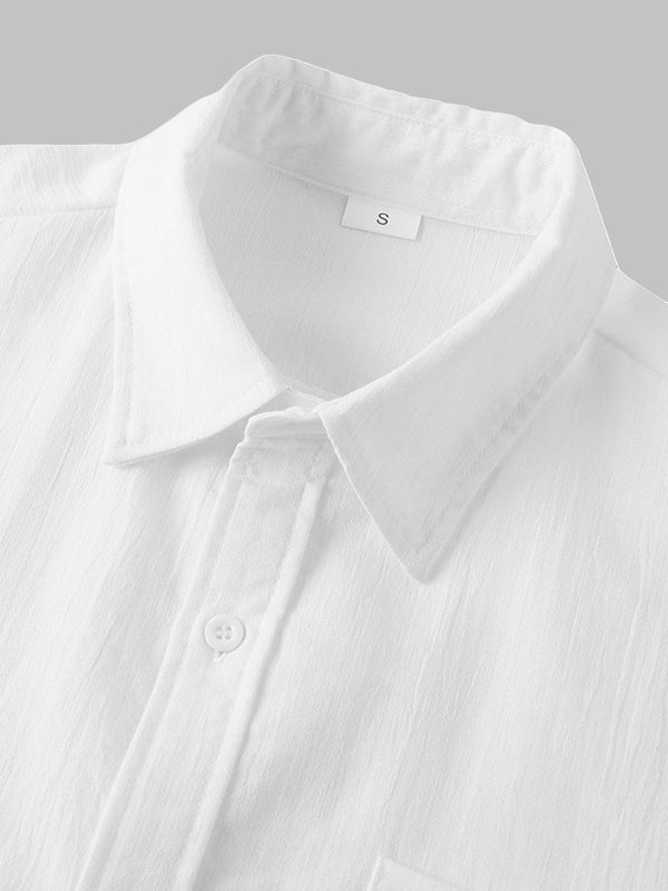 Men's Solid cotton casual lapel solid color short - sleeved shirt - LXNDON