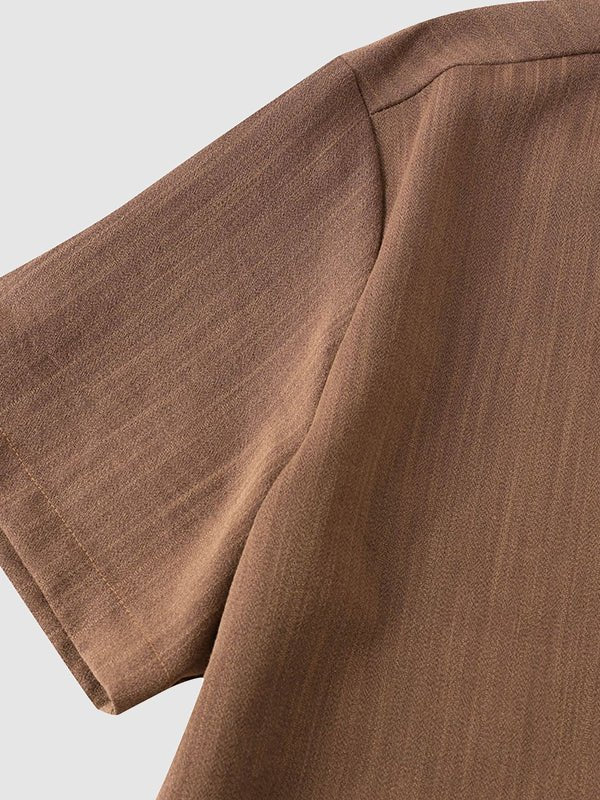 Men's Solid cotton casual lapel solid color short - sleeved shirt - LXNDON