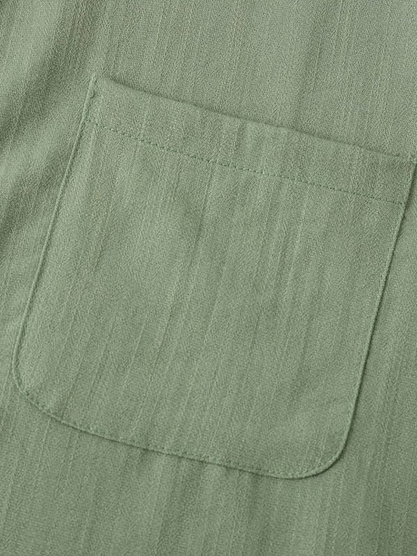 Men's Solid cotton casual lapel solid color short - sleeved shirt - LXNDON