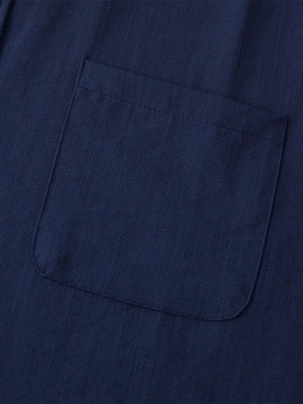 Men's Solid cotton casual lapel solid color short - sleeved shirt - LXNDON