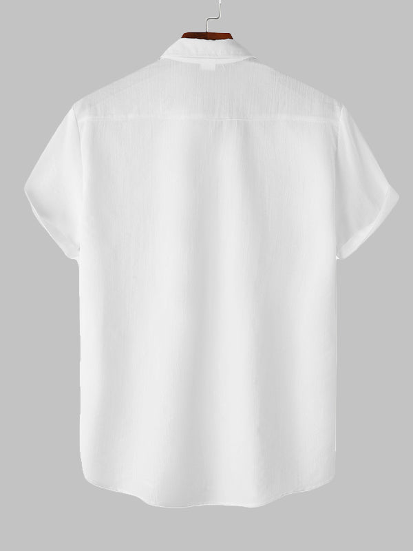 Men's Solid cotton casual lapel solid color short - sleeved shirt - LXNDON