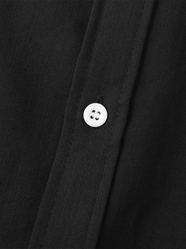 Men's Solid cotton casual lapel solid color short - sleeved shirt - LXNDON